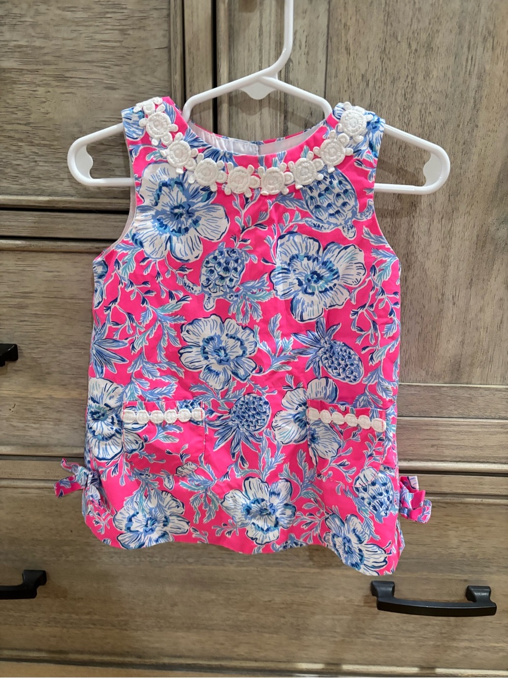 Lilly Pulitzer Girls Pink Floral Dress Top with Blue Flower Print